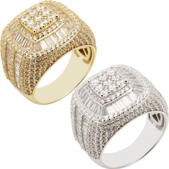 925 Sterling Silver 14k Gold Vermeil AAA Cubic Zirconia Square Ring
